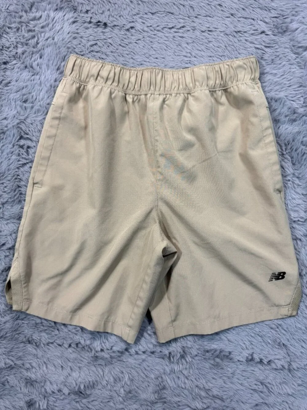 New Balance Shorts Boys M Beige Polyester Athletic Performance Running Stretch